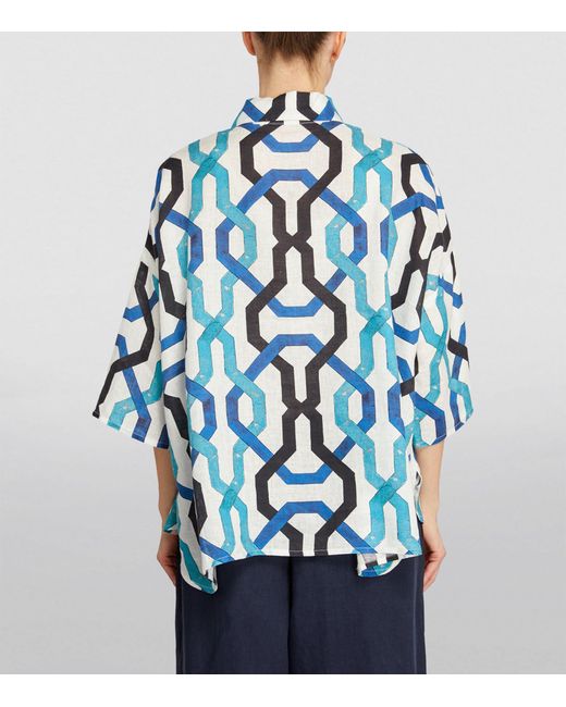 Eskandar Blue Linen Printed Shirt