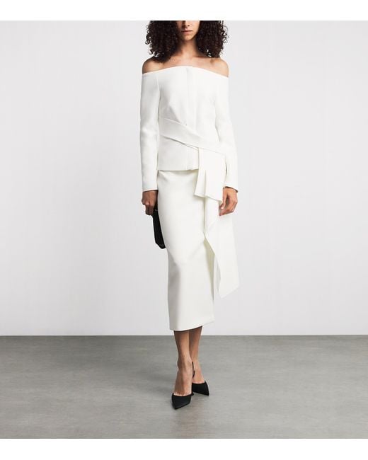 Roland Mouret White Off-The-Shoulder Draped Jacket