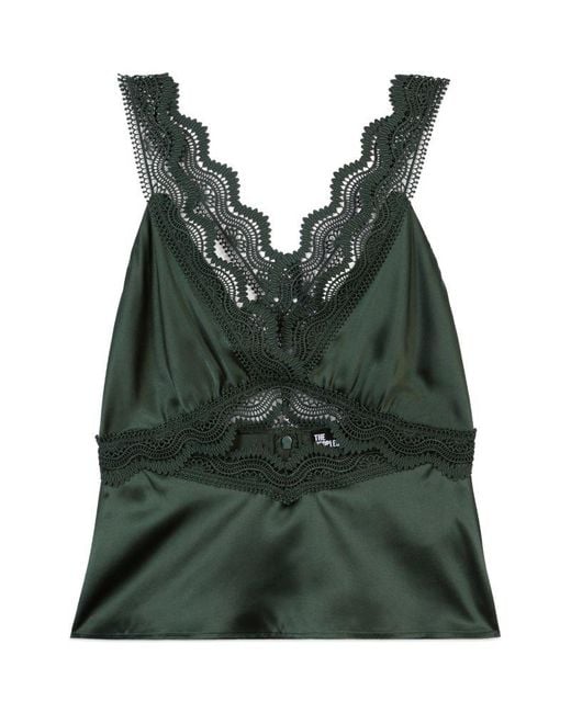 The Kooples Green Silk-Lace Cut-Out Top