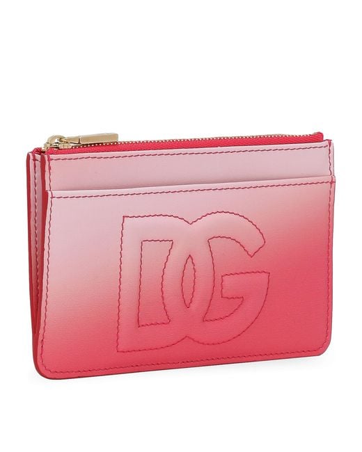Dolce & Gabbana Pink Leather Gradient Zip Card Holder