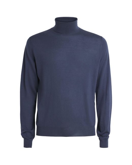 Corneliani Blue Merino Rollneck Sweater for men