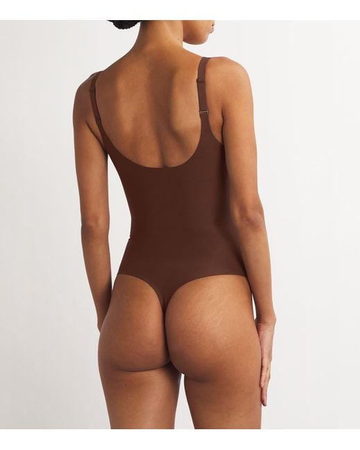 Skims Brown Unlined Plunge Thong Bodysuit