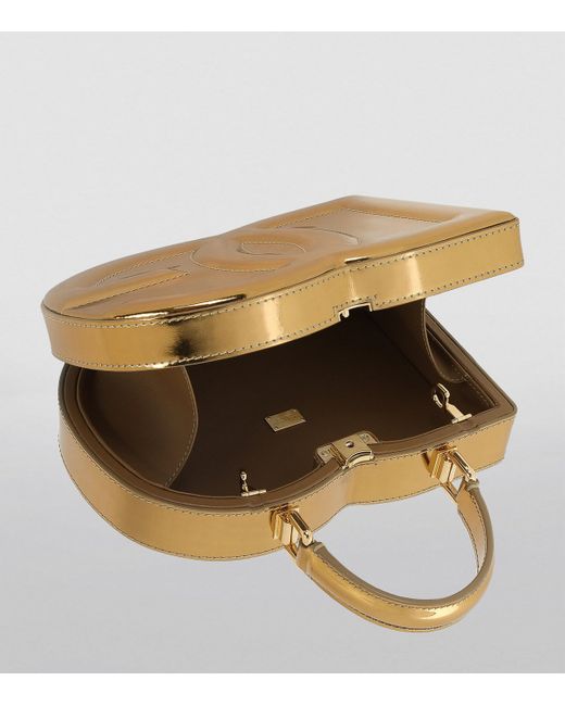 Dolce & Gabbana Natural Metallic Leather Logo Box Top-Handle Bag