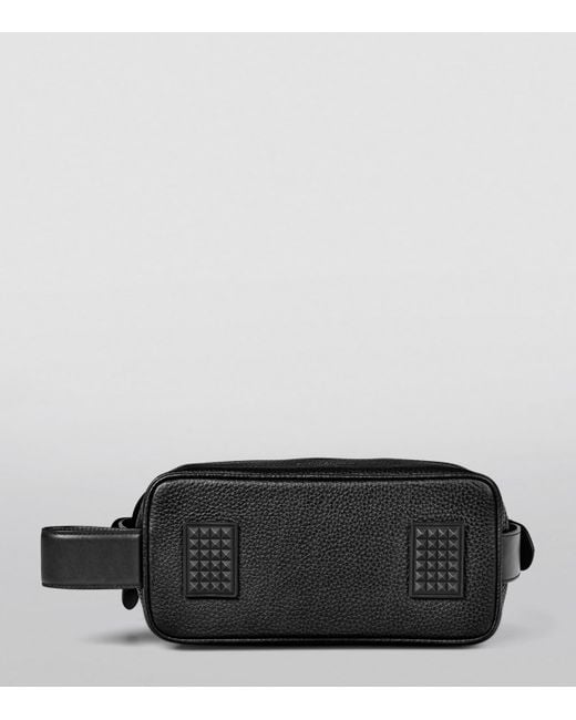 Aspinal Black Leather Reporter Wash Bag for men