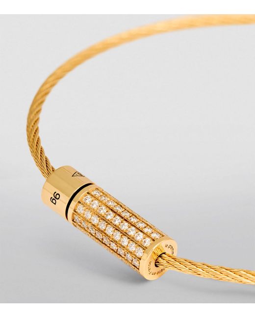 Le Gramme Metallic Yellow Gold And White Diamond Cable Bracelet for men