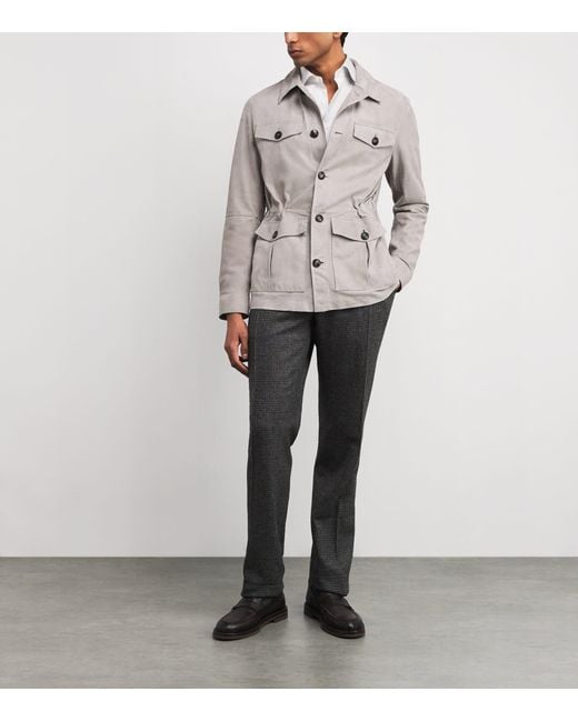 Pal Zileri Gray Suede Field Jacket for men