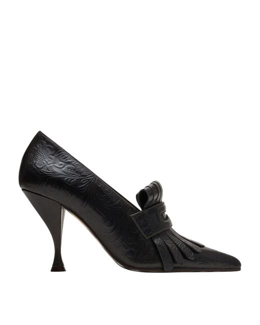 Burberry Black Leather Cameo Fringe Pumps 90