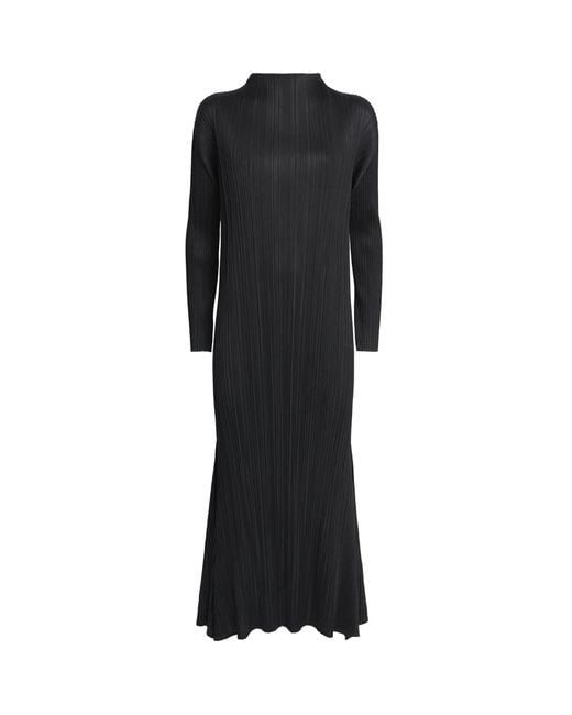 Pleats Please Issey Miyake Black Long-Sleeve Midi Dress