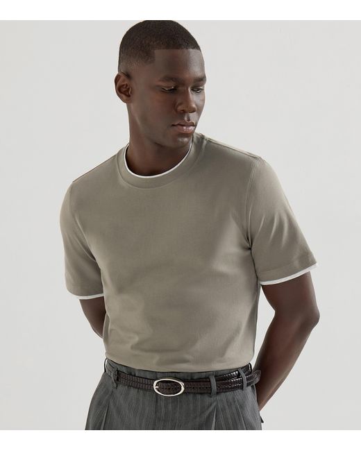 Brunello Cucinelli Gray Cotton Faux-Layered T-Shirt for men