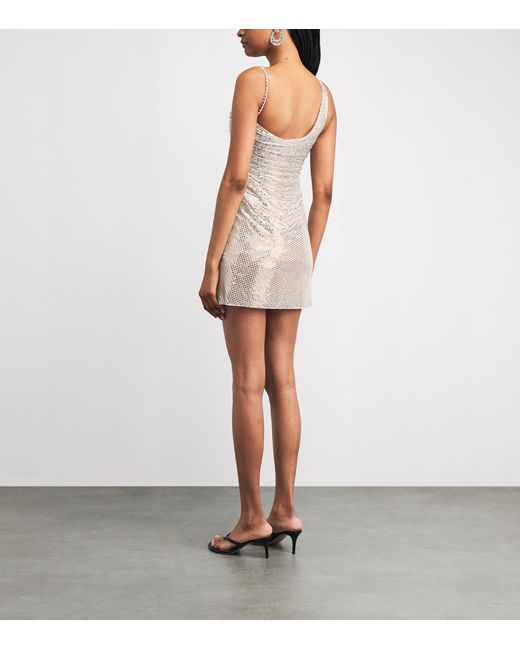 Self-Portrait Natural Rhinestone Draped Mini Dress