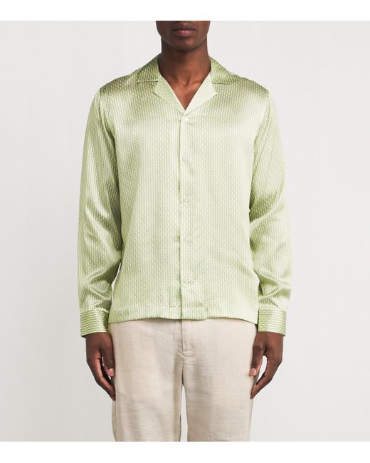 Frescobol Carioca Green Silk Copa Print Safra Shirt for men