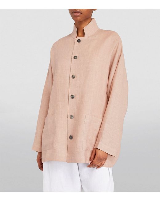 Eskandar Pink Linen Achkan Stand-collar Jacket