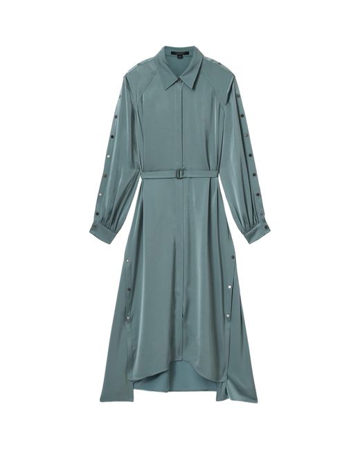 AllSaints Blue Satin Lexi Midi Shirt Dress