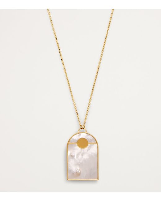 L'Atelier Nawbar Metallic Diamond And Malachite Biladi Palm Necklace