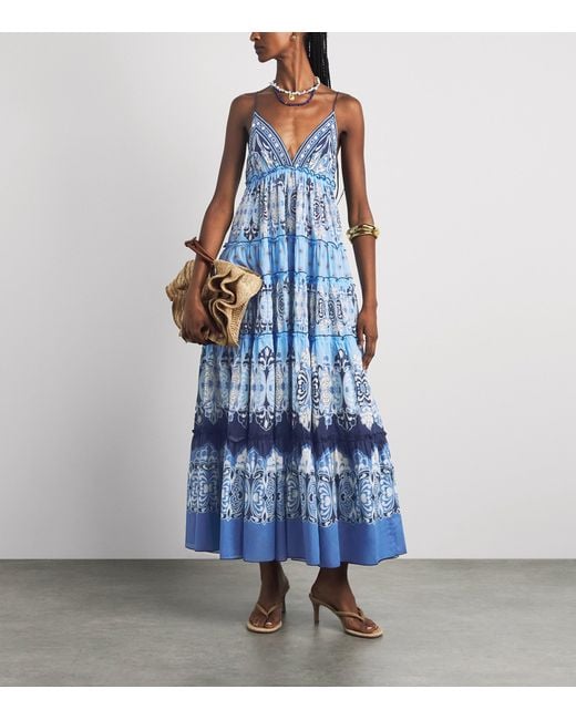 LaDoubleJ Blue Cotton Printed Maxi Dress