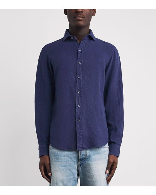 Polo Ralph Lauren Blue Linen Custom-Fit Shirt for men