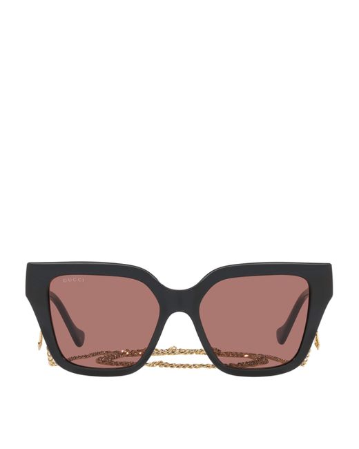 Gucci Brown Rectangle Sunglasses With Chain