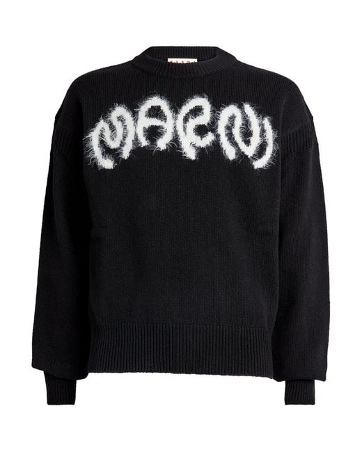 Marni Black Virgin Wool Round-neck Logo Sweater for men