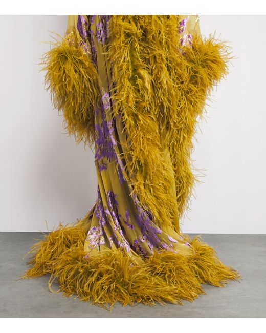 ‎Taller Marmo Yellow Silk-Blend Feathered Melendo Robe