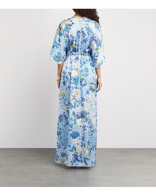 Mary Katrantzou Blue Satin Fleur De Vichy Taormina Kaftan Dress