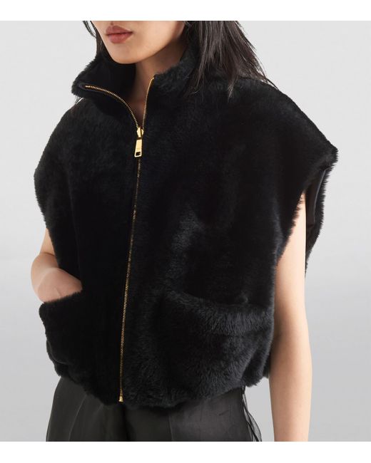 Prada Black High-Neck Reversible Slim-Fit Shearling Gilet