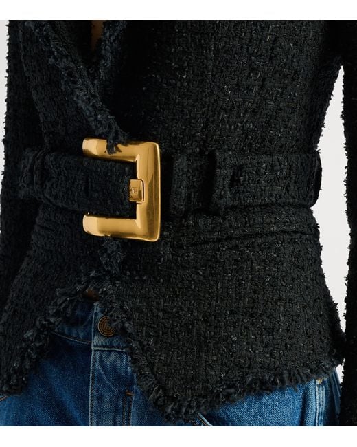 Balmain Black Tweed Belted Blazer