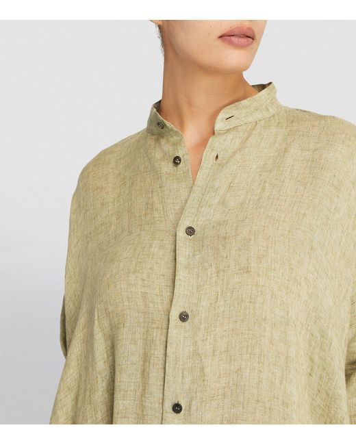 Eskandar Green Linen Midi Shirt Dress