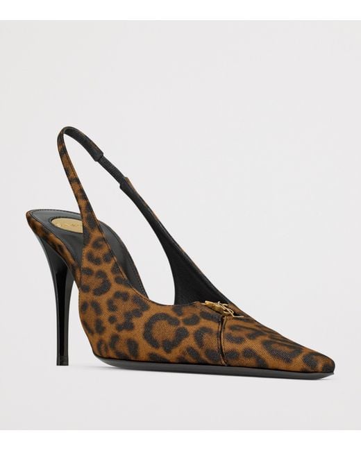 Saint Laurent Brown Leopard Print Babylone Slingback Pumps 90