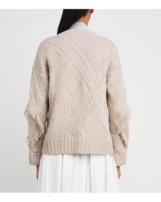 Weekend by Maxmara Natural Virgin Wool Fringe Cardigan