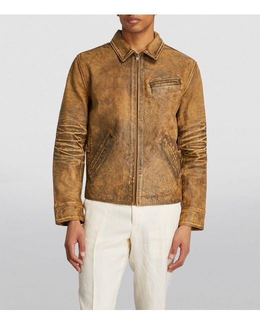 Polo Ralph Lauren Brown Distressed Leather Jacket for men