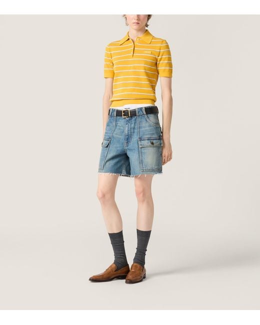 Miu Miu Yellow Cotton Stripe Polo Shirt