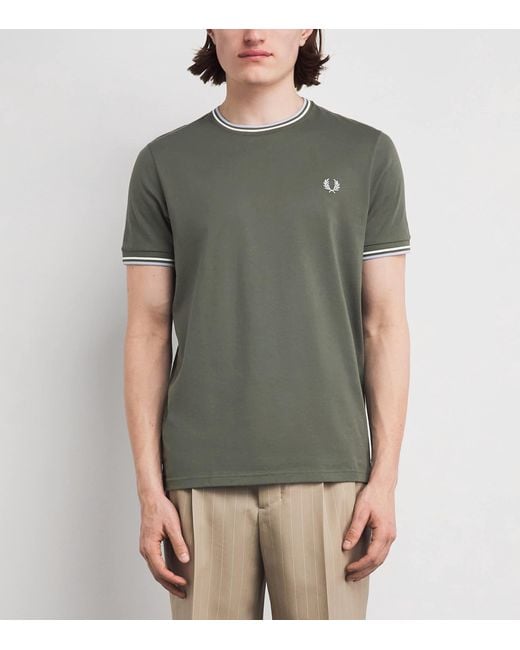 Fred Perry Gray Cotton Twin Tipped T-Shirt for men