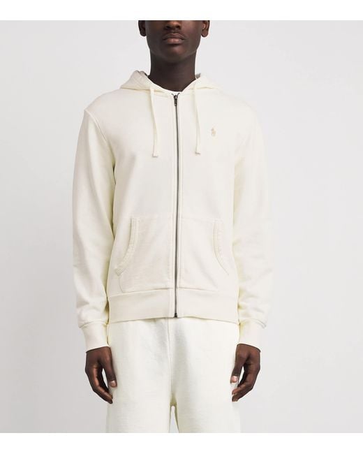 Polo Ralph Lauren White Cotton Loopback Fleece Zip-Up Hoodie for men