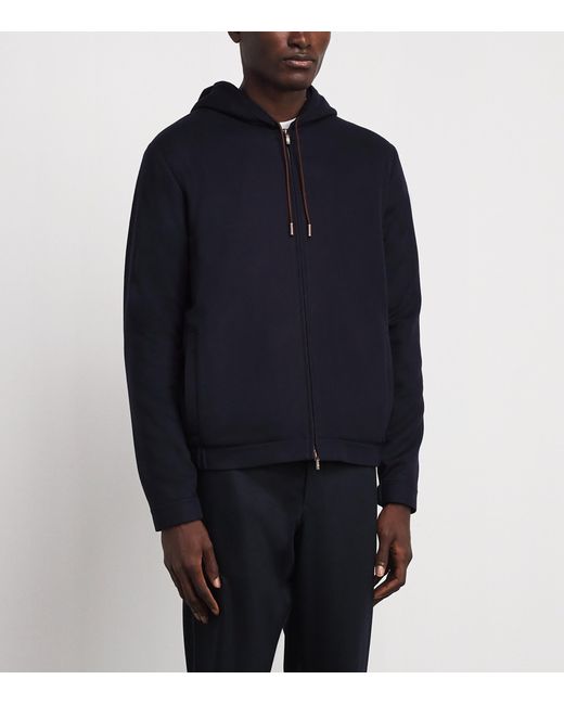 Colombo Blue Wool Zip-Up Hoodie for men