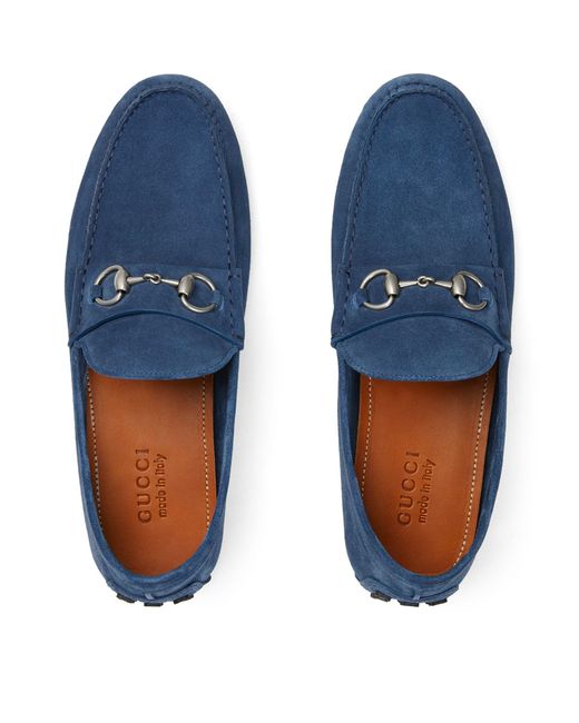 Gucci Blue Suede Horsebit Driving Shoes for men