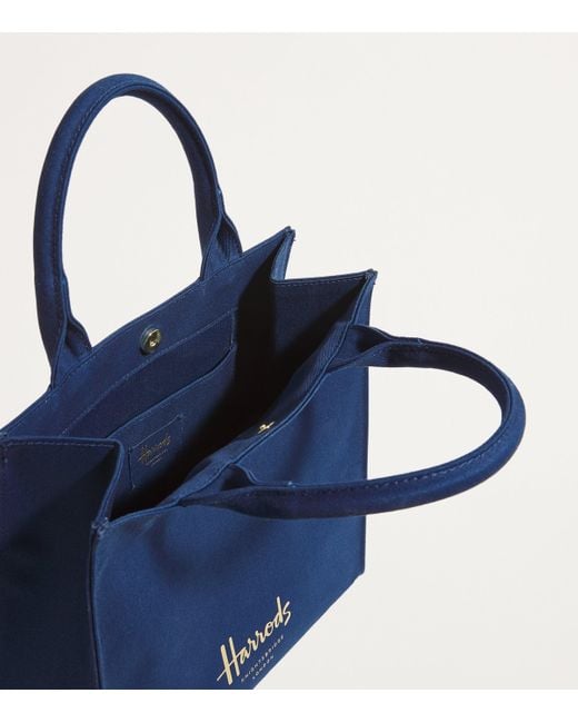 Harrods Blue Small Cotton Logo Tote Bag