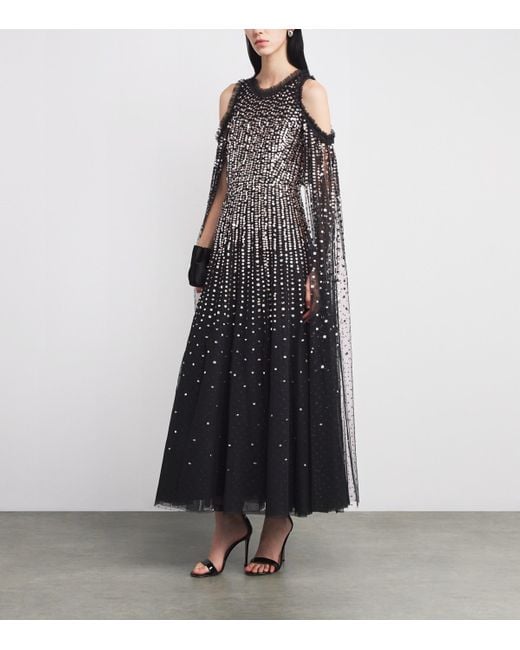 Needle & Thread Black Sequin Cape-Detail Moonlight Maxi Dress