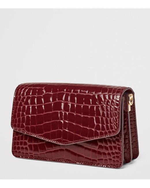 Aspinal Red Leather Croc-Embossed Eliza Clutch Bag