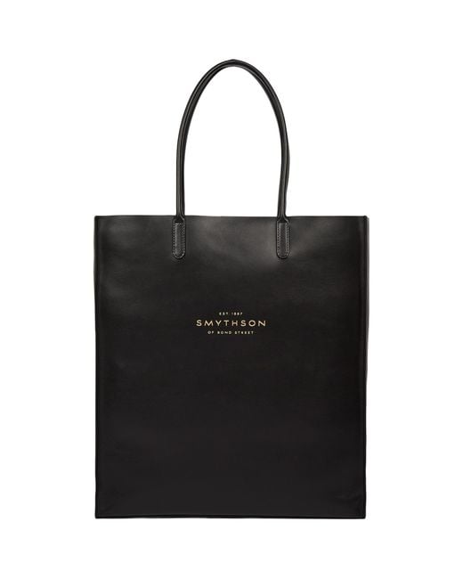 Smythson Black Mini Leather Kingly Tote Bag