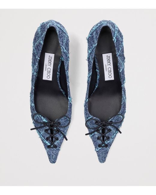 Jimmy Choo Blue Scarlett 50 Denim Tweed Pumps