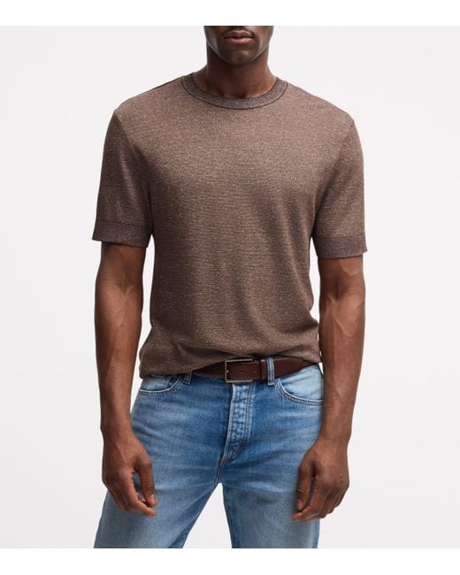 Boss Brown Cotton-Linen-Silk T-Shirt for men