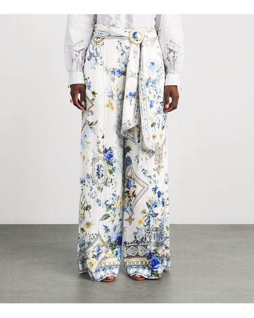 Camilla White Scarf Belt Wide-Leg Trousers