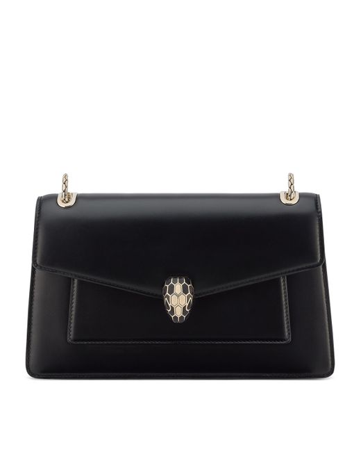 BVLGARI Black Leather Serpenti Forever Shoulder Bag