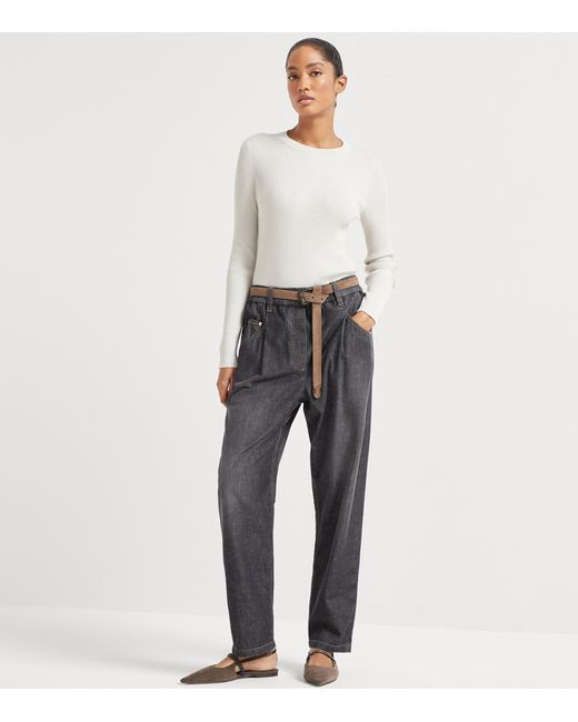 Brunello Cucinelli Gray Cashmere-Blend Sparkle Sweater