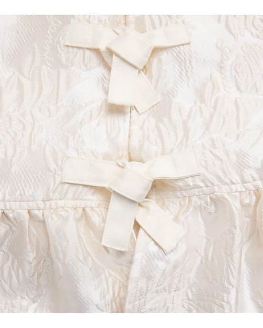 Ganni White Satin Jacquard Peplum Blouse