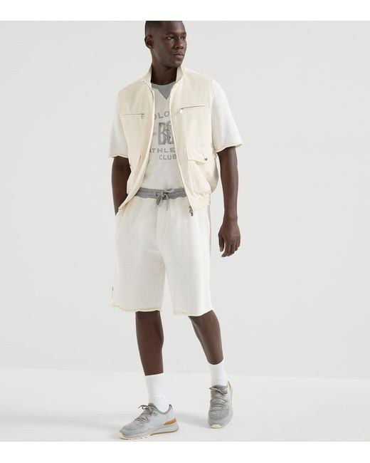 Brunello Cucinelli White Cotton-Linen Athletic Club Shorts for men