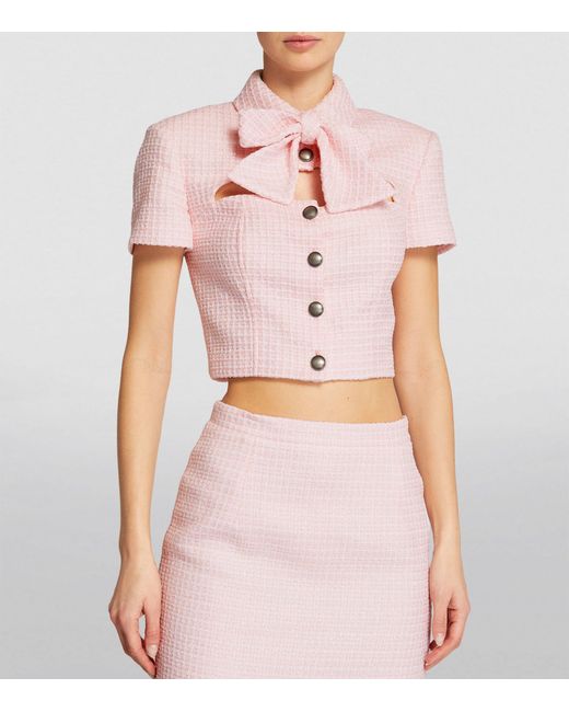 Alessandra Rich Pink Tweed Embellished Cropped Jacket