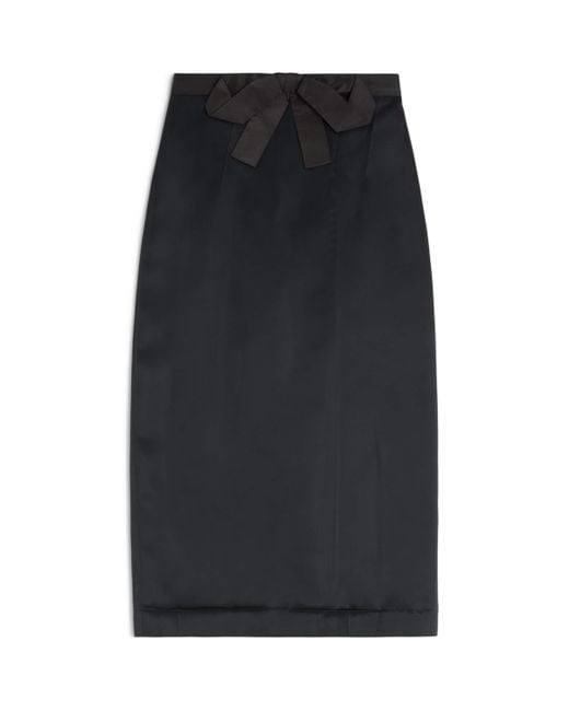 Valentino Black Satin Bow-Detail Midi Skirt