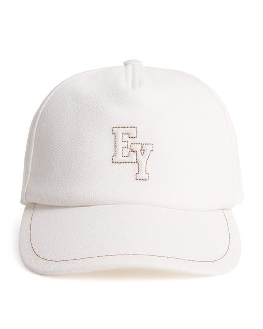 Eleventy White Linen Embroidered Logo Baseball Cap for men
