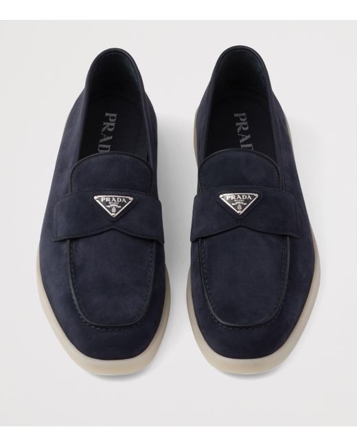 Prada Blue Suede Triangle Loafers for men